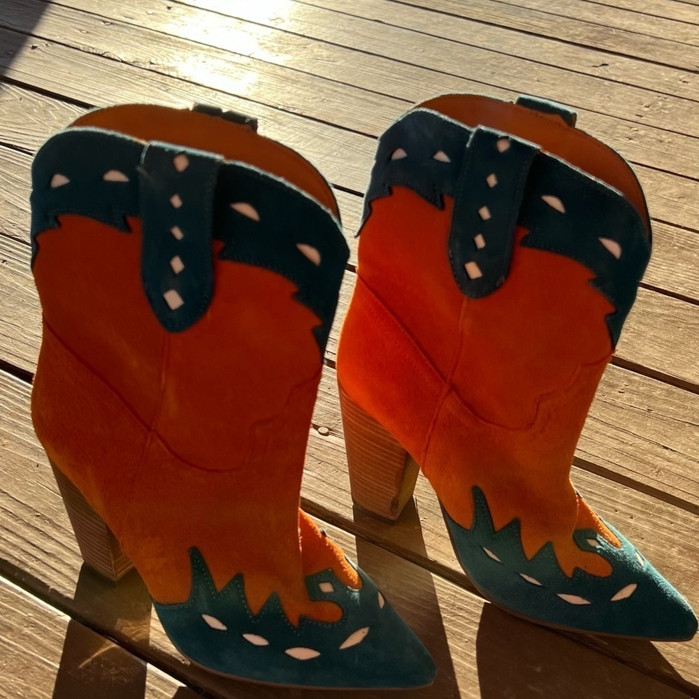 Dingo Orange and Teal Ankle Boots - Picture 5 of 6